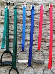 PAIR of web ADULT STIRRUP Leathers, synthetic 54" x 1in wide, webbing, colours - Picture 1 of 40
