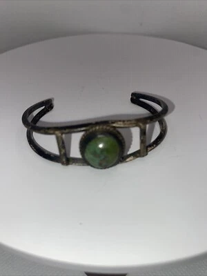 Pulsera turquesa verde estilo suroeste vintage de plata de ley, pequeña Foto 1 de 4