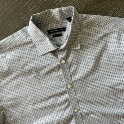 John Varvatos Button Up Shirt Men's 17 34/35 Slim Fit Long Sleeve Check Gray - Image 1 of 4