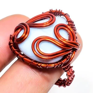 Blue Opal Gemstone Copper Ring Handcrafted Wire Wrap Beautiful Jewelry 7.25" t86 - Picture 1 of 7
