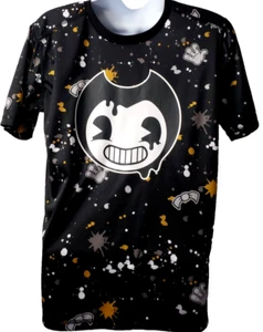 Bendy Ink Machine Tee Shirt L Child S Women Stretch Athletic Splatter Black Gold - Picture 1 of 6