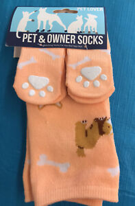 Pet & Owner Socks. Peach. Owner Socks Adult 9-11. Dog Has 4 Socks With Grip. NEW