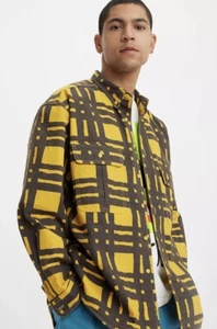 Levi's Skateboarding Torn Plaid Long Sleeve Shirt Black/Yellow - Men’s Size XXL - Picture 1 of 5