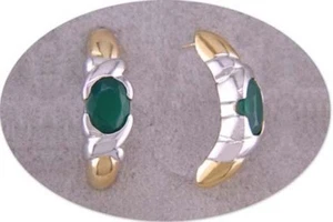JDL GREEN AGATE GOLD POST EARRINGS - Picture 1 of 1