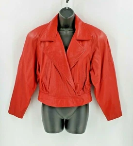 Chaqueta de motocicleta vintage Wilsons para mujer de cuero rojo recortado para motociclista GLAM ROCK Med - Imagen 1 de 12