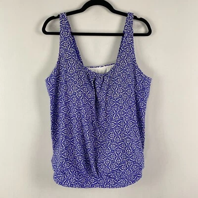LL Bean Tankini Swimsuit Size 18 Blue Print Cruise Vacation Bathing Suit UPF 50+ - Image 1 of 4
