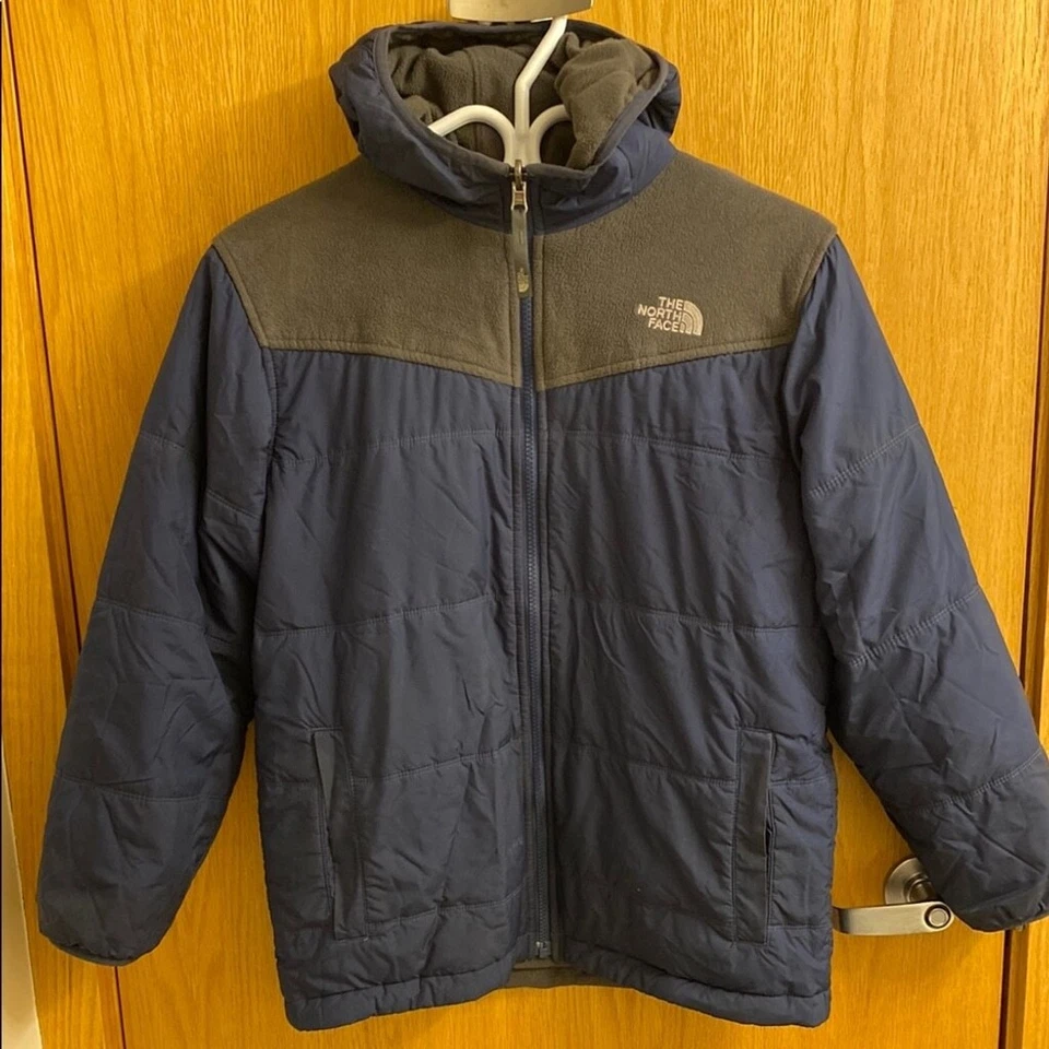 NORTH FACE Boys Reversible Hooded Full Zip Coat Jacket Blue Grey Size Large 16 - Изображение 1 из 4