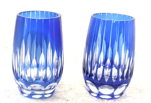 Pair of Edo Kiriko Kagami Crystal Cup Cut to Clear - Picture 1 of 8