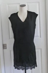 Vestido Corto SANDRO Paris Negro Tejido a Piezas + Cebra Encaje Cintura Caída 3 S M $475 Usado en Excelente Condición - Imagen 1 de 16