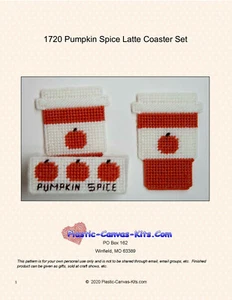Pumpkin Spice Latte Coaster Set-Plastic Canvas Pattern or Kit - Picture 1 of 1