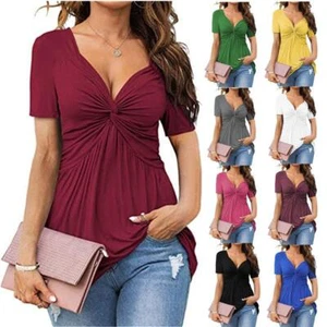 Ladies Holiday Casual Tops Slim Fit Tunic Blouse Sexy V neck Ruffle T-shirt Size - Picture 1 of 6