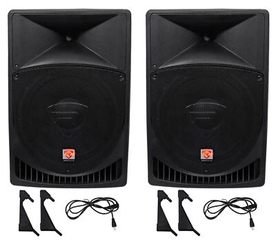Pair Rockville Power Gig RPG15 15" Powered Active 2000 Watt 2-Way DJ PA Speakers - Image 1 of 4