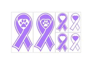 6 -2 lg & 4 SM Lavendel Bänder-HAUSTIERKREBS-Bewusstsein-Vinyl Aufkleber Sticker Katze Hund - Bild 1 von 3
