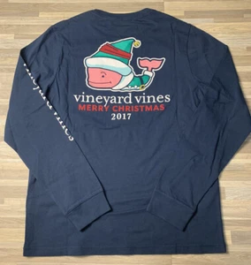 Vineyard Vines 2017 Santa Whale Christmas Long Sleeve Boy’s Sz LARGE (16) NWT - Picture 1 of 5