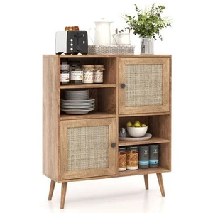 Rattan Buffet Cabinet with 2 Doors and 2 Cubbies-Natural - Color: Natural - Picture 1 of 5