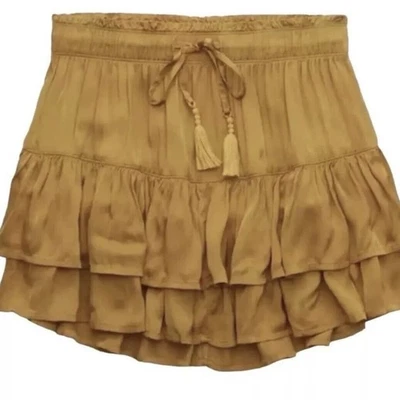 New Aerie Sweet N Silky Tiered Mini Skirt Yellow Gold Size Extra Small XS - Image 1 of 4
