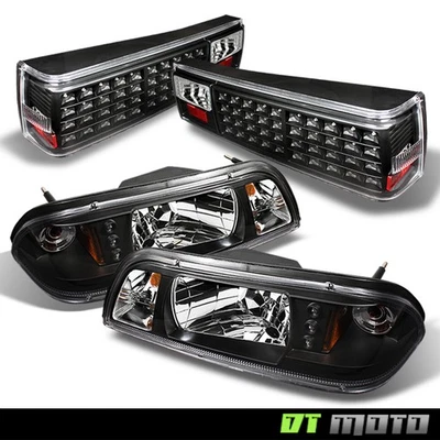 [1 pieza] Faros negros Ford Mustang 1987-1993 con LED + luces traseras LED negras Foto 1 de 4