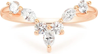 Vorsteckring Damen Verlobungsringe V-Form Gebogen Schmal Marquise und Rund Zirko - Bild 1 von 4