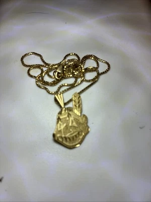 Gold 14k Yellow Cleveland Indians Chief Wahoo Necklace - Image 1 of 4