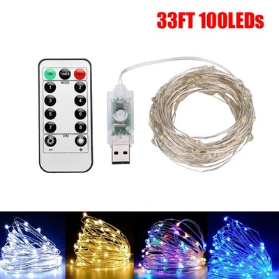 10M USB 100 LEDs Fairy String Lights Remote Copper Wire Christmas Garden Decor - Image 1 of 4