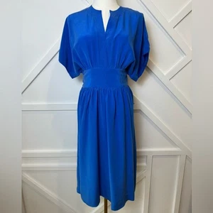 Robe midi vintage Neiman Marcus 100% soie col V manches Dolman cravate taille 8 - Photo 1 sur 15