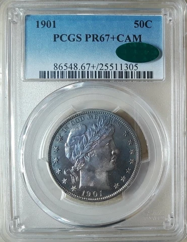 1901 50c PCGS PR-67+CAM CAC.  GORGEOUS BLUE AND PURPLE SUPERB GEM++CAMEO W/CAC Cover