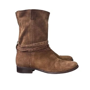 Frye Cara Pickstitch mid calf Suede Boots in caramel brown. Women’s 8.5 - Picture 1 of 7