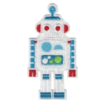 ROBOT IRON ON PATCH 3.125" Blue White Kids Clothes Backpack Hat Embroidered NEW - Image 1 of 2