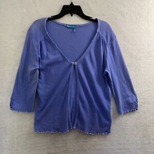 Fresh Produce Cardigan Top Womans Large Solid Purple Long Sleeve Cotton V Neck