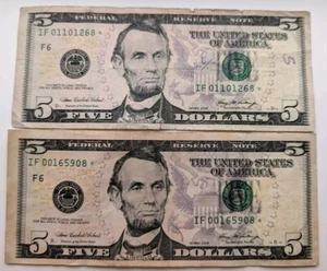 (2) 2006 $5 Dollar STAR NOTES⭐ IF01101268 & IF00165908 — FREE Shipping - Picture 1 of 3