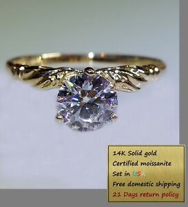 Estate ring Size 7.5 ,14k yellow gold ring ,1 carat certified Moissanite ring. 