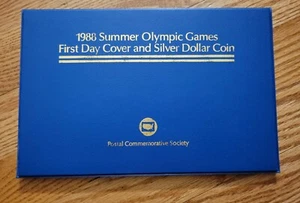 1988 Summer Olympic Games First Day Cover and Silver Dollar Coin - Picture 1 of 5