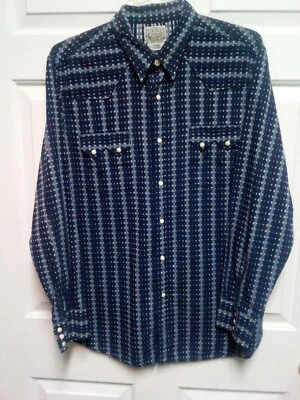 全新 复古 Lucky Brand 西部衬衫 男式 XL 珍珠 Snap Country 蓝色 完美! 完好 — 第 1/4 张图片