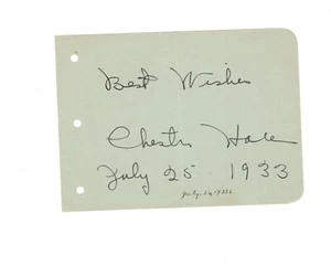 CHESTER HALE AUTOGRAPH ON OLD ALBUM PAGE 1933 - Picture 1 of 1