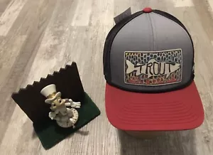 Trucker Hat Abstract Trout AMachenDesign 6 Panel Roped New Rare Red Gray Black - Picture 1 of 7
