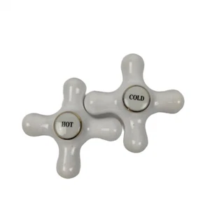 VINTAGE CERAMIC DELUXE BATHROOM HOT & COLD - HANDLES - Picture 1 of 6