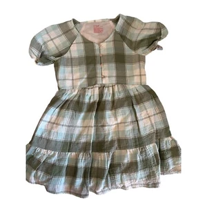 Cat & Jack Plaid Dress Tiered Ruffle Short Sleeve Casual Green Size L - Picture 1 of 3