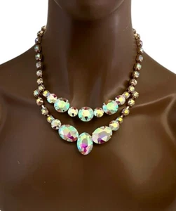 Classy Aurora Borealis Crystals Elegant Basic Evening Necklace Earrings Set - Picture 1 of 5