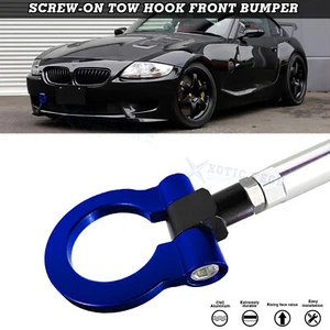Blue CNC Euro Racing Style Tow Hook For BMW 1 3 5 6 Series X5 X6 Mini Cooper R55 - Picture 1 of 12