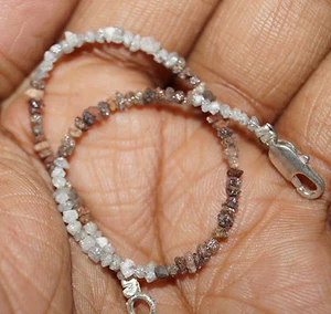8.0cts Natural White & Red Rough Raw Diamond Beads 6.5" Bracelet 925 Silver #102 - Picture 1 of 3