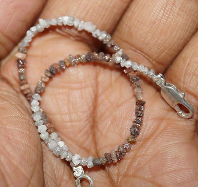 8.0cts Natural White & Red Rough Raw Diamond Beads 6.5" Bracelet 925 Silver #102 - Image 1 of 3
