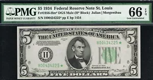 $5 1934 St. Louis Mule Star FRN. TOUGH GEM MULE STAR. PMG 66 EPQ - Picture 1 of 4