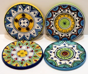 Set 4 PIER 1 Ceramic Coasters Talavera Medallion Multicolored Hand Painted 4" - Picture 1 of 8