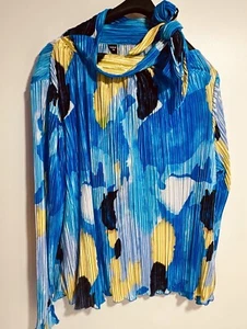 Long Sleeve Blue and Gold Dressy Blouse 1xl Curve NEW Shein Beautiful Free Ship - Picture 1 of 4