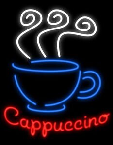Cappuccino Coffee Cafe Open Neon Light Sign 20"x16" Lamp Glass Space Bar Hanging