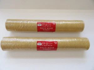 2 New Rolls Hobby Lobby Deco Mesh Ribbon Gold w/ Metallic Thread 21 in X 30 ft - Picture 1 of 4