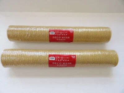 2 New Rolls Hobby Lobby Deco Mesh Ribbon Gold w/ Metallic Thread 21 in X 30 ft - Image 1 of 4