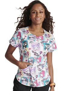 Hello Kitty Cherokee Scrubs Tooniforms Sanrio Round Neck Top TF787 HSLG - Picture 1 of 6