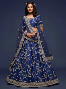 Lehenga Choli Blue Bollywood Designer Woman Lehenga Wedding in India Sari Saree - Picture 1 of 4