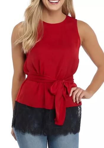 Tunica donna Michael Kors Petite con cintura e orlo in pizzo rosso ribes taglia PS